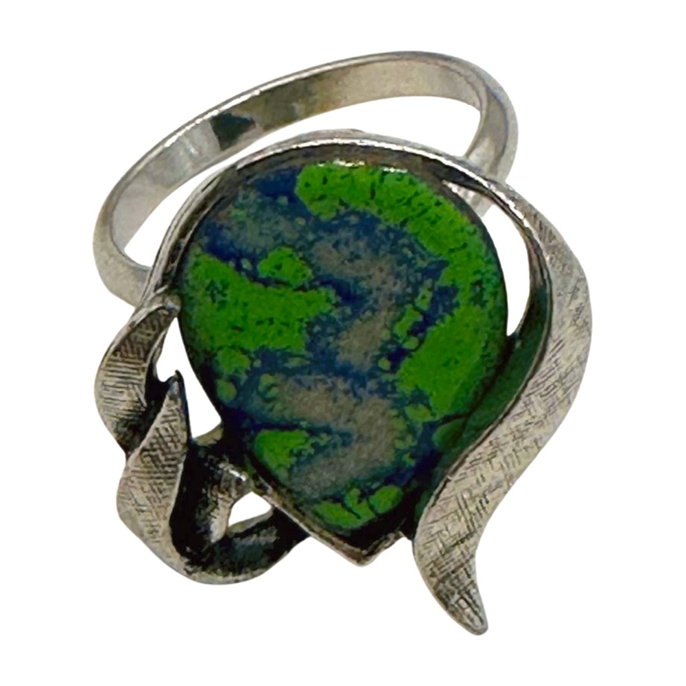 Vintage Silver & Green Azurite Ring – Unique Art Nouveau Jewelry 🌍 💍 #EarthyChic
